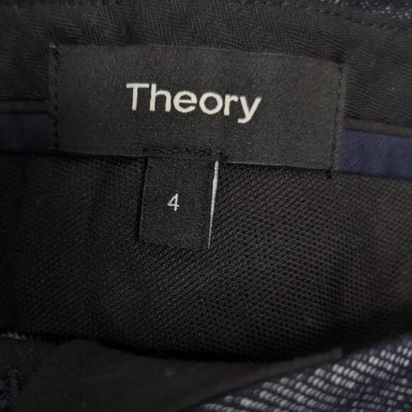 Theory Blue Classic Straight Leg Cropped Denim Trousers Pockets Tailored Design - Picture 3 of 7